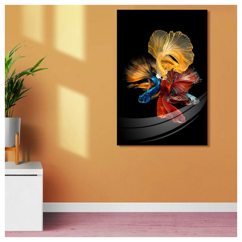 Betta Long Fin Fish Wall Art Print, 24" H x 36" W x 1" D, Gold Framed