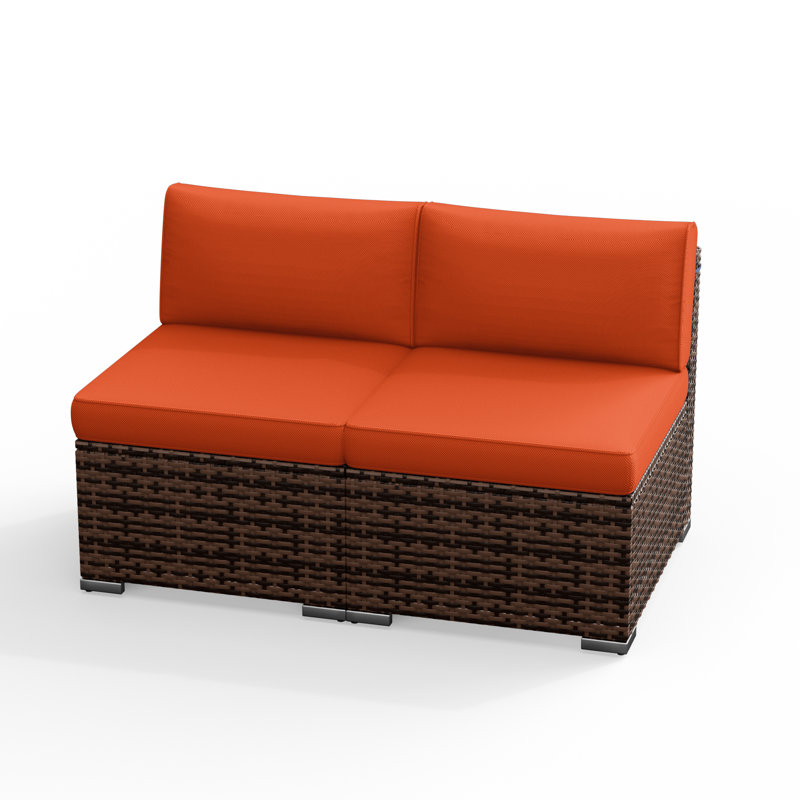 2 Piece Rattan Sectional Seating Group With Cushions, Orange