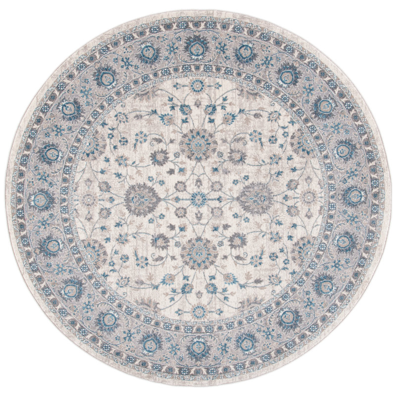 Eileen Oriental Ivory/Blue Area Rug, Round 6'7"