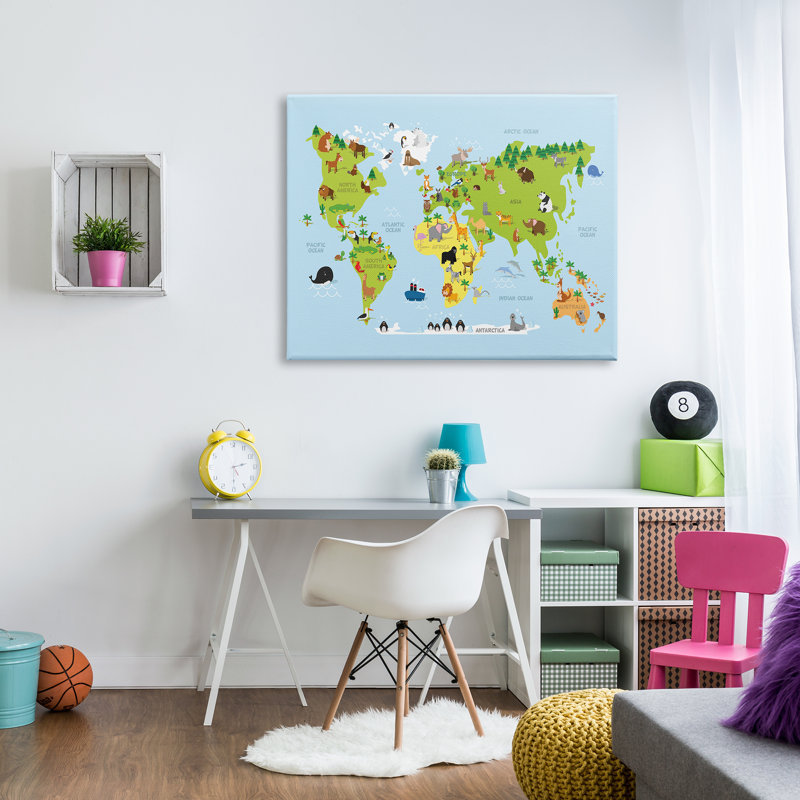 Carte du monde, caricature et coloré par In House - impression, L 36 po x H 48 po, Toile tendue