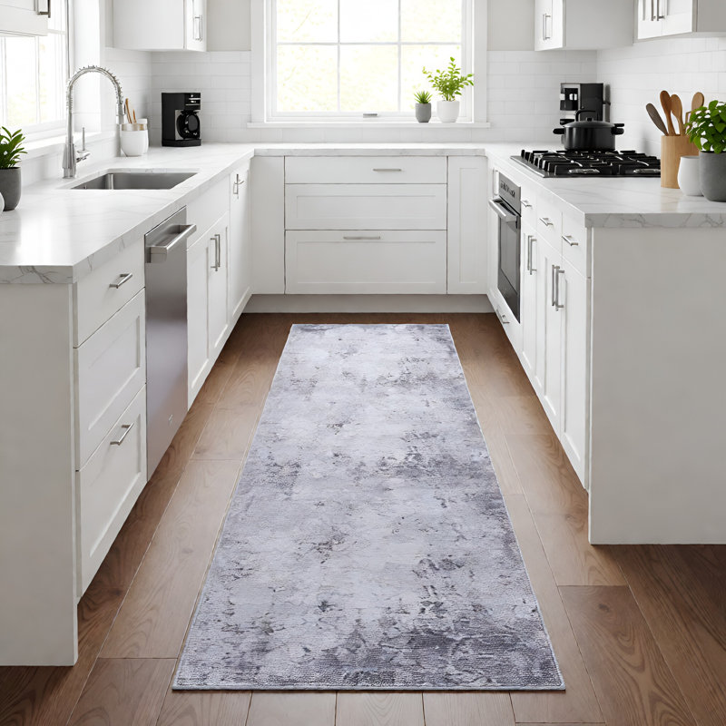 MARFI Collection Light Grey Abstract Doormat Rug, Runner 2'2" x 8'
