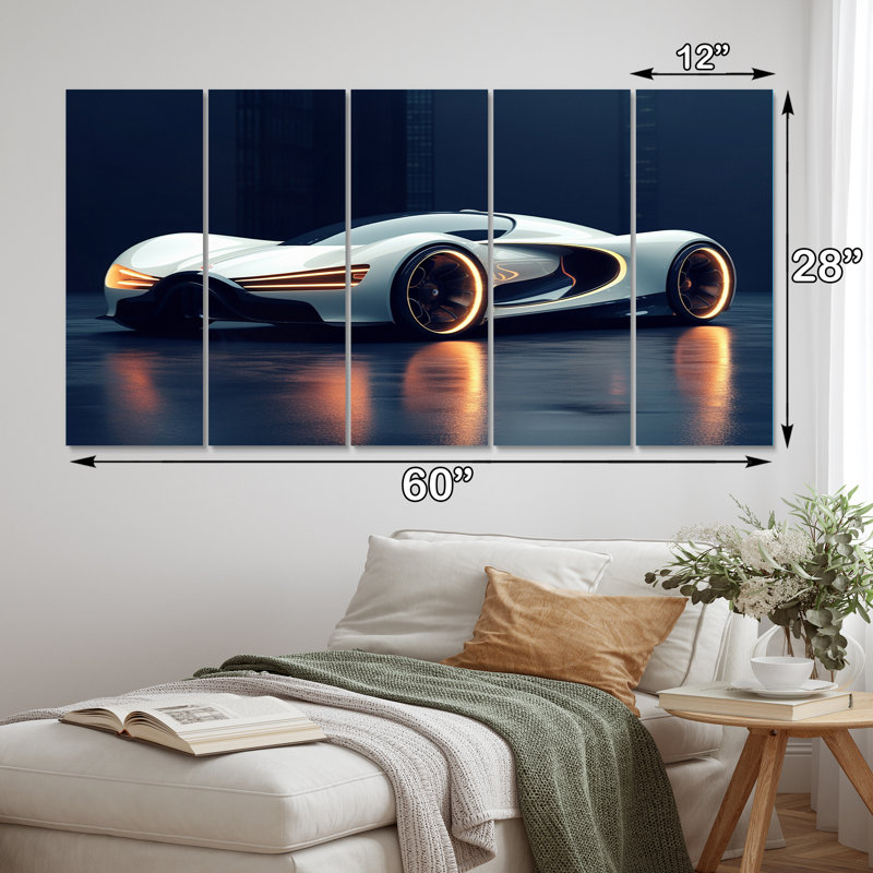 Futuriste Bugatti Sports Car I - voitures de course, reproduction d'art sur toile - 5 panneaux égaux