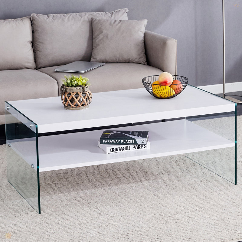 Double table basse rectangulaire. La surface du panneau est en panneau de fibres à densité moyenne, avec des autocollants
