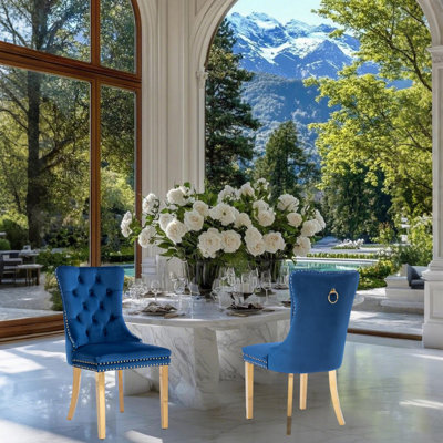 Jaqua Velvet Dining Chair Tufted Dining Room Side Chair with Solid Gold Plated Leg (Set of 2)