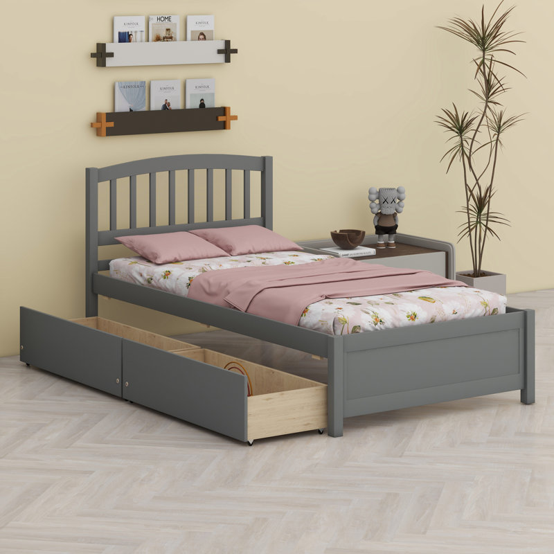 Base de lit plateforme avec tiroirs en bois, Gris
