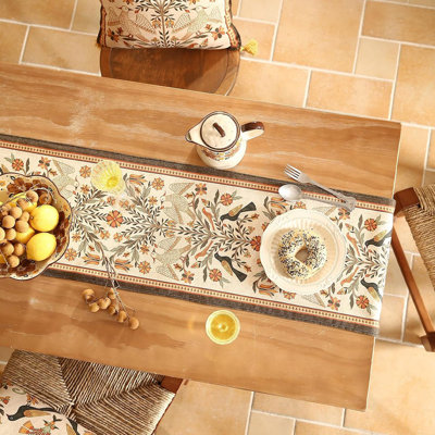 Chemin de table décoratif en lin 71 pouces de long, motif floral rustique