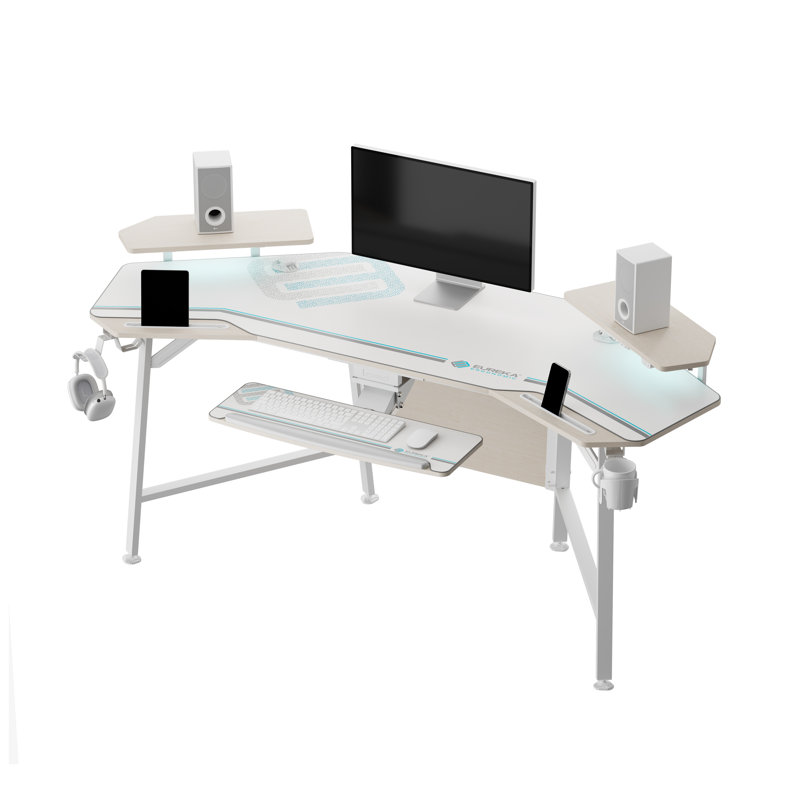 Inbox Zero Mariandi 72" Studio Desk with Keyboard Tray, Maple/White