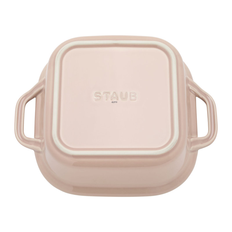 Staub Ceramic 4-Pc Baking Pans Set, Casserole Dish With Lid, Brownie Pan, Citron, Light Pink