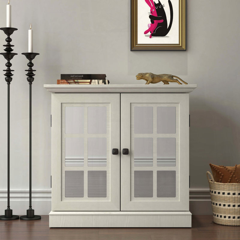 White Acrylic Mirrored Door Sideboard, White