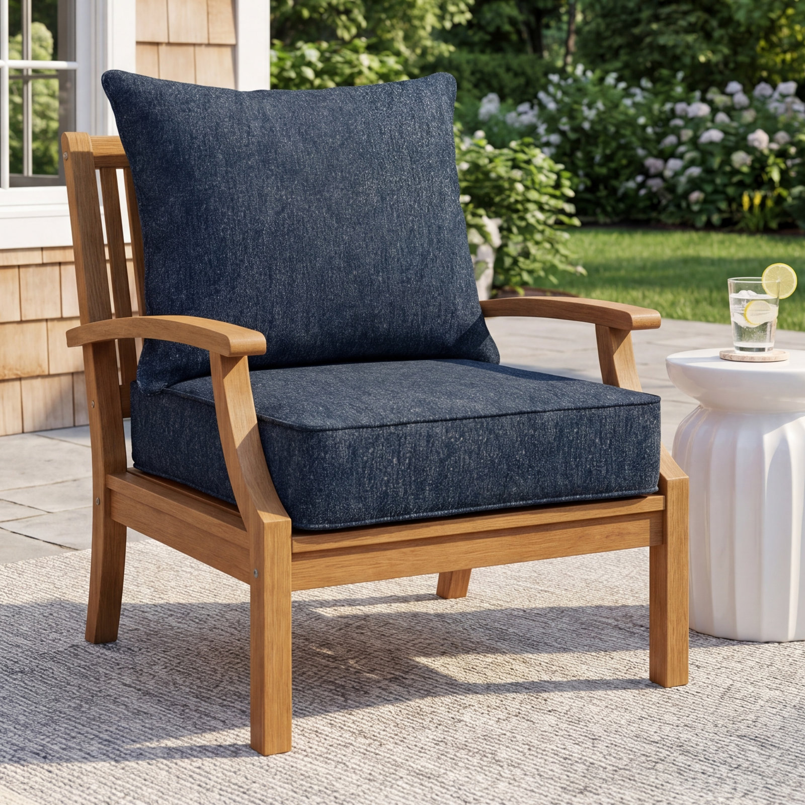 Sunbrella® Seat and Back Cushion, 23" x 25", Improve Indigo Sunbrella®