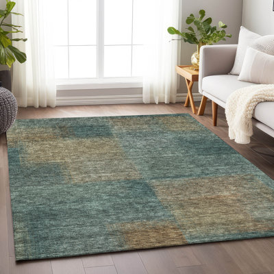 Premium Machine Washable Tweedy Teal Rug