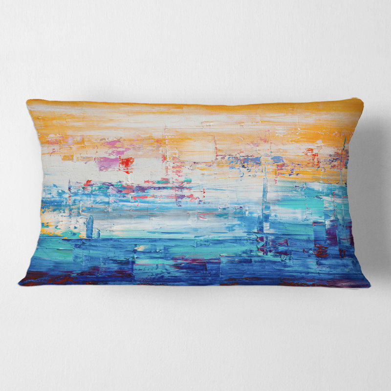 Coussin décoratif imprimé orange et bleu abstrait
