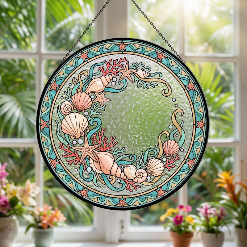 Panneau de vitrail Sea Shell ， 7,8H, H 7,8 po