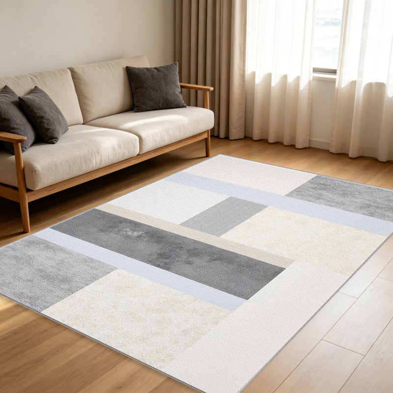 Gray and Beige Abstract Striped carpet-easy to clean, machine-washable, soft and comfortable; suitable for door mats, kitchens, living rooms, bedrooms, corridors, and laundry areas. Easy to clean, durable carpet for home decoration.