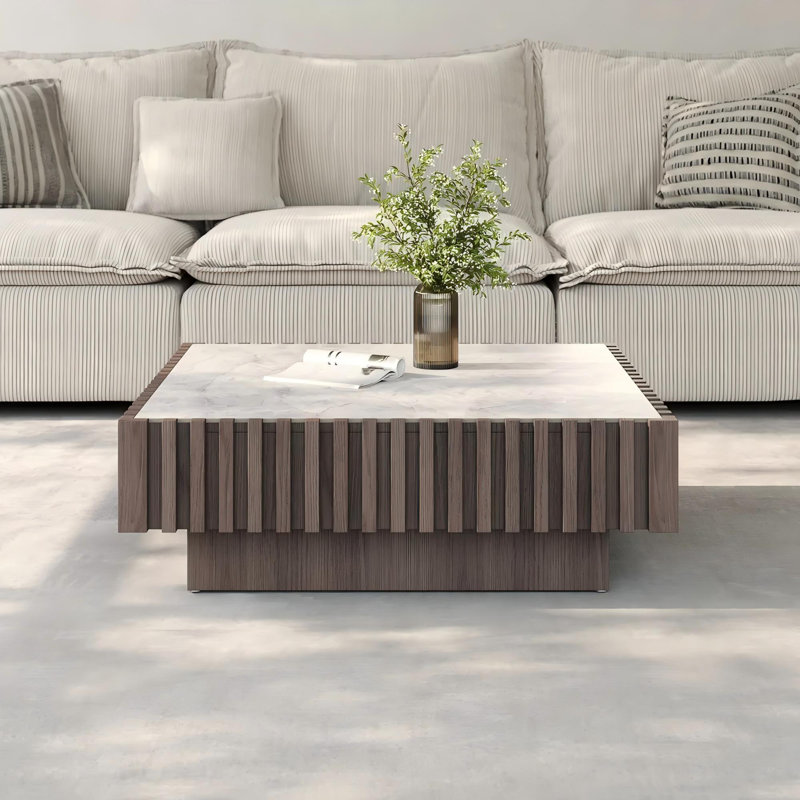33.46'' Square Coffee Table, Brown Coffee Table with Storage