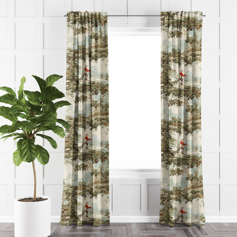 Greenwood Linen Abstract Room Darkening Pinch Pleat Single Curtain Panel, 20" W x 84" L