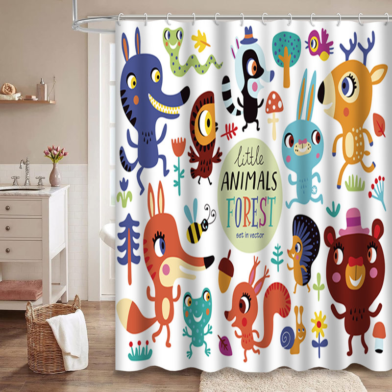 Rideau de douche mignon avec 12 crochets, L 72 po x l 84 po
