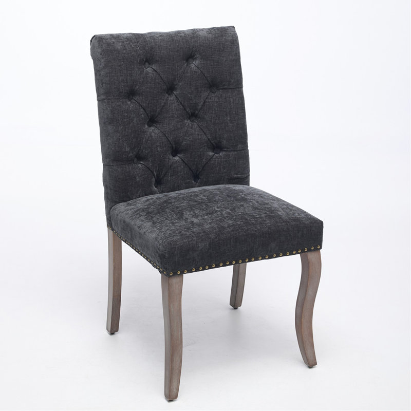 Élégante chaise de salle à manger capitonnée avec pieds incurvés en bois massif, Noir