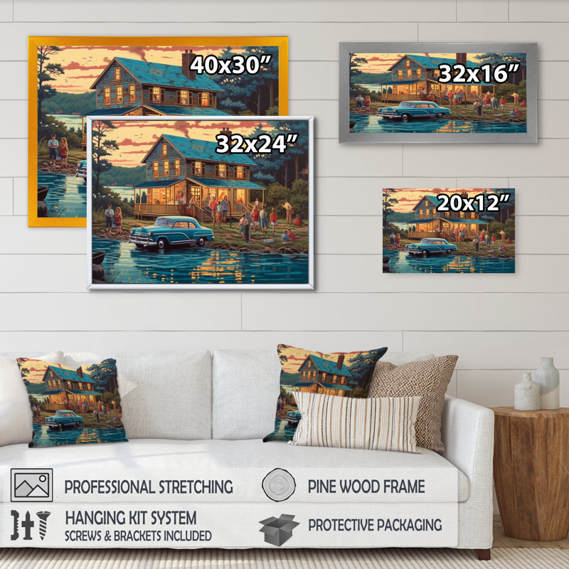 Ger été séché, Vaccation au chalet V sur toile, Cadre photo noir, H 12 po x l 20 po x P 1 po