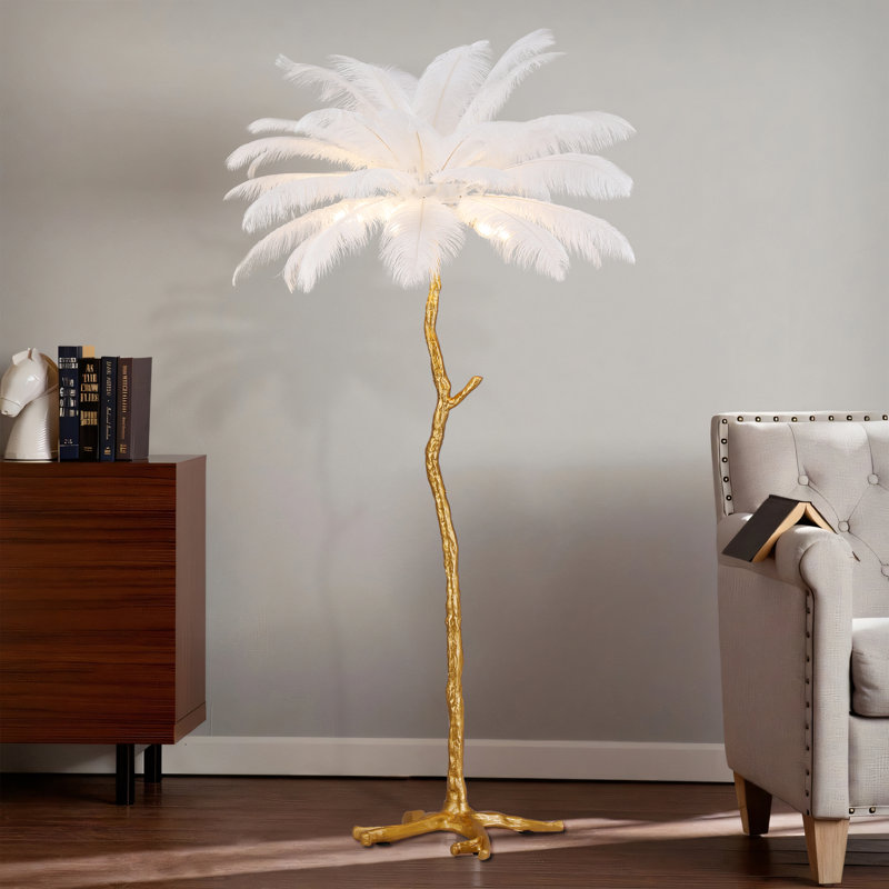 Lampe sur pied 5 lumières flammes d'autruche 5 lumières, Blanc