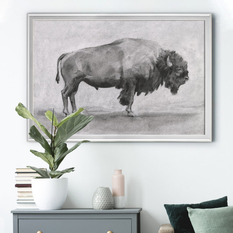«Wild Bison Study I», impression sur toile encadrée, Argent, H 26,5 po x l 36,5 po x P 1,5 po