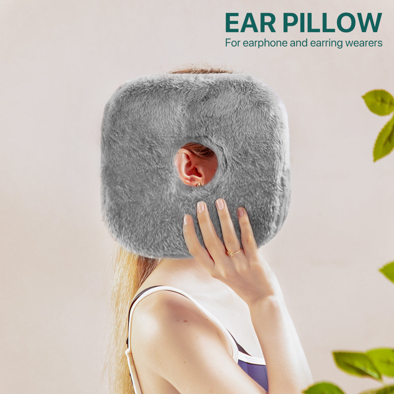 Plush Ear Protection Side Sleeper Pillow With Ear Hole – Soft Supportive Bed Pillow For Pressure Relief & Comfortable Side Sleeping-Light Gray-Square
