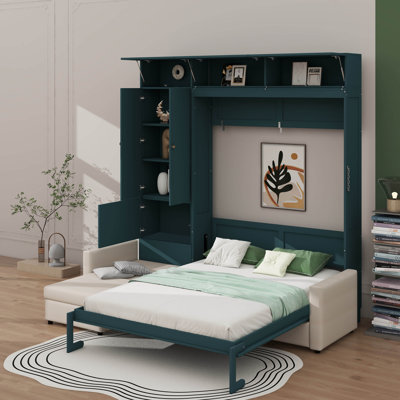 Grand lit escamotable avec canapé et tablettes