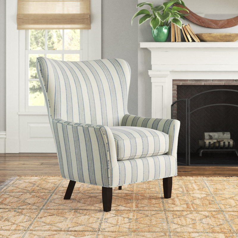 Mihara Upholstered Wingback Chair, Linework Beige Striped