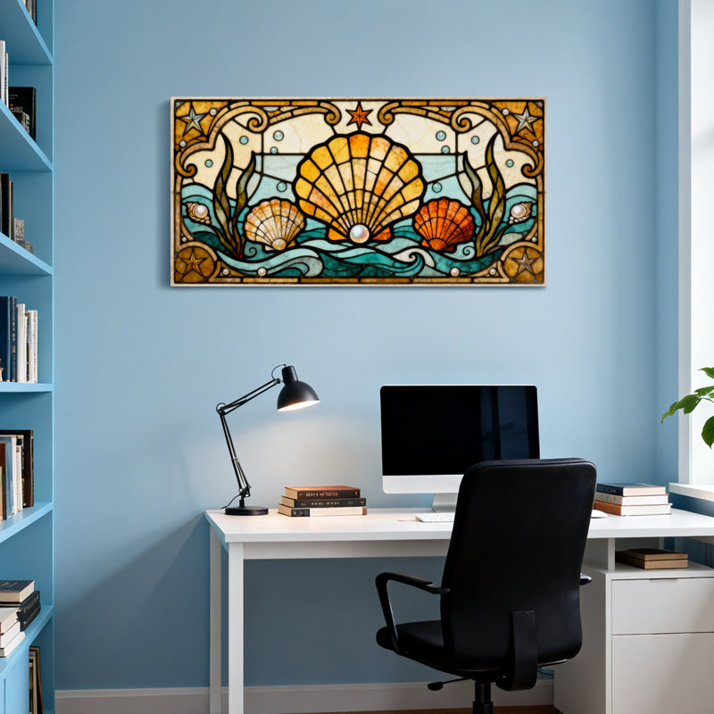 Motif de vitrail de mer Fashion, H 24 po x l 48 po