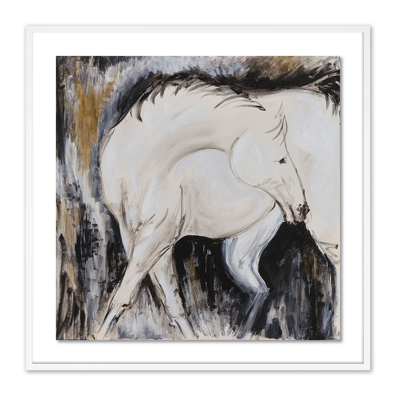 White horse III Framed Print, 24" H x 24" W x 1.5" D, White