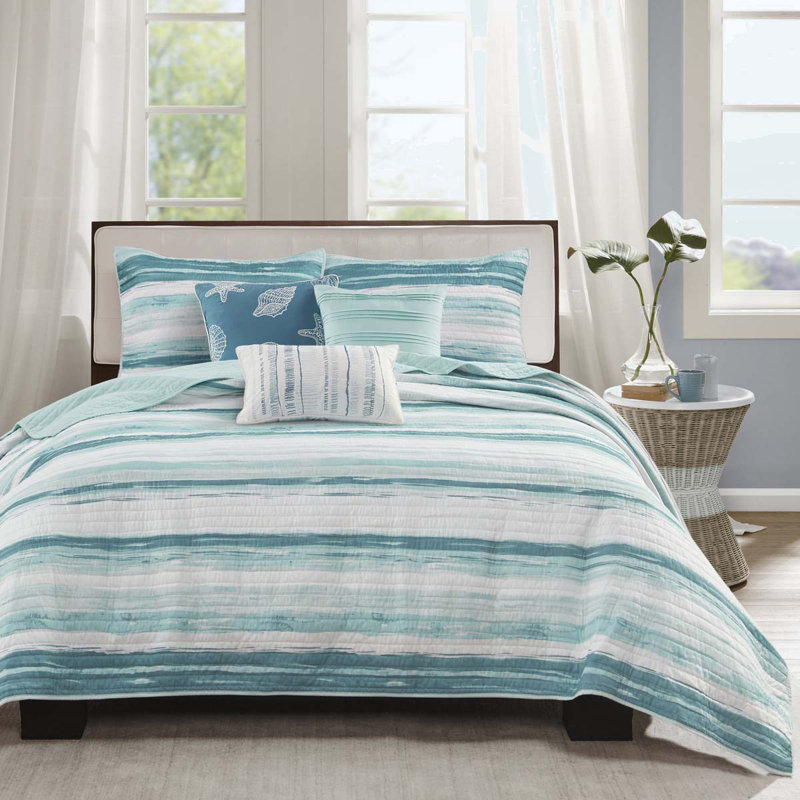 Ensemble de courtepointe 6 pièces avec coussins décoratifs 6 pièces, Turquoise