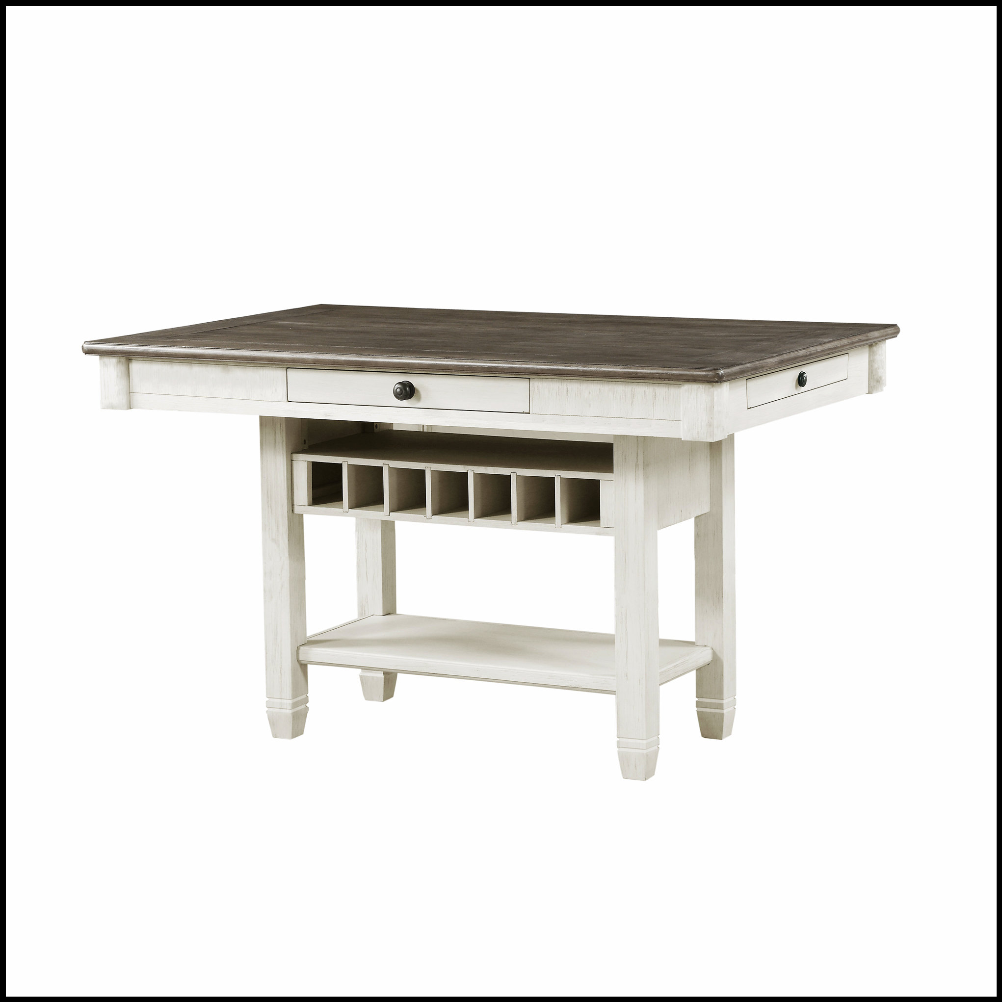 Rosy Racks One Allium Way Antique White and Rosy Brown Counter Height Table with ...