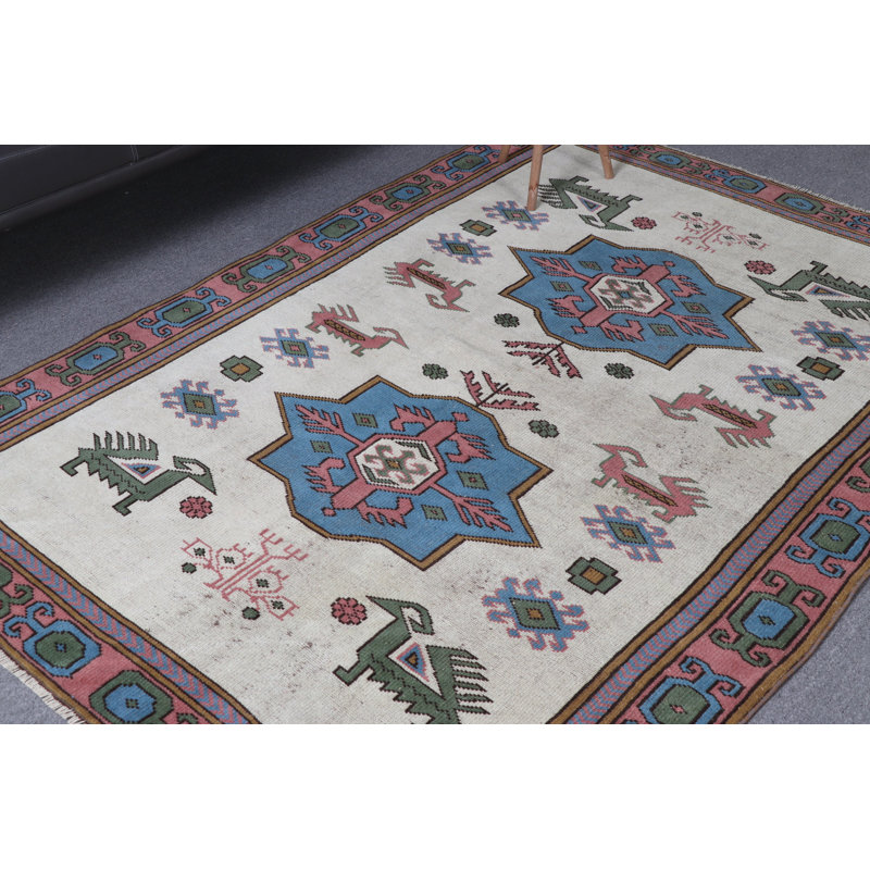 Tapis turc antique beige Oushak parfait pour les salons