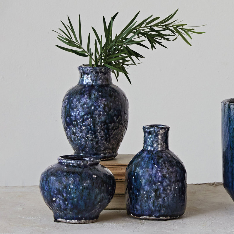 Vases décoratifs en terre cuite avec glacis craquelé