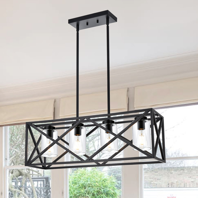 Luminaire suspendu carré / rectangulaire noir mat à 4 lumières Hargimont