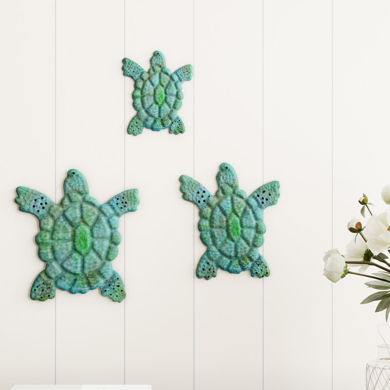 3 Piece  Sea Turtle Wall Art- Nautical 3D Metal Hanging Décor