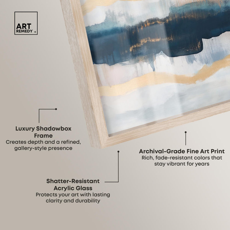 «Indigo Tides Shadowbox Print» par Art Remedy, H 37 po x l 46 po, Crème, crème