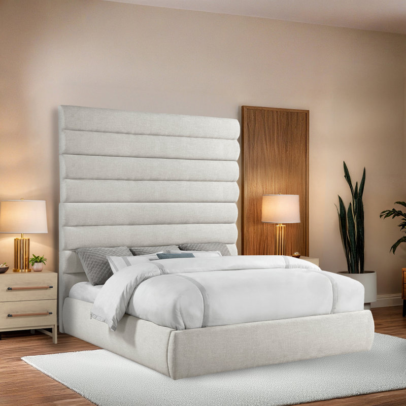 Adam Linen Textured Fabric Bed, Cream Linen Textured Fabric, King