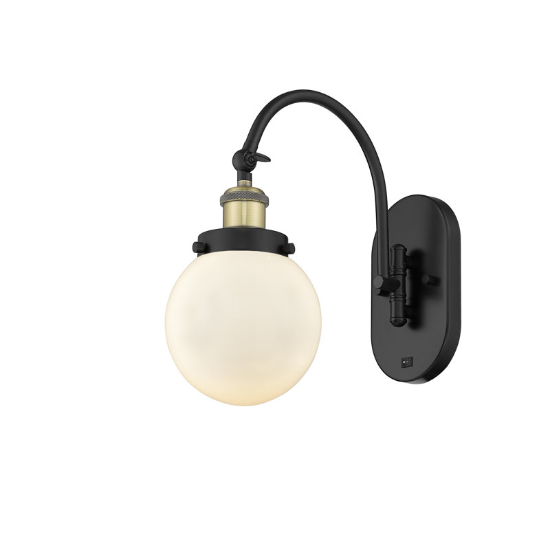 Shauna Swing Arm Sconce, Matte White, LED, Black/Antique Brass