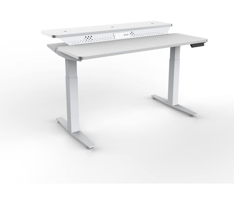 PowerLift Electric Standing Desk, Height Adjustable with Split-Level Desktop, USB & Power Outlets, 48" W x 30" D, White