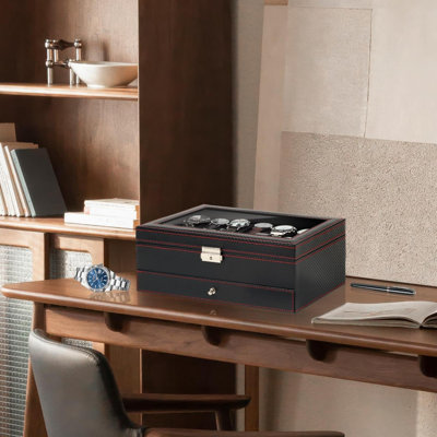 Watch Box Jewelry Organizer 12Slot 2Layer Watch Case Storage With Glass Lid Watch Storage Case With Lock Watch Holder Display Case Watch Box Jewelry Organizer 12Slot 2Layer Watch Case Storage With Glass Lid Watch Storage Case With Lock Watch Holder Display Case