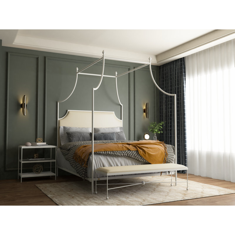 337 Flying Arch Canopy Bed | Complete Canopy, Matte White/Beige, California King