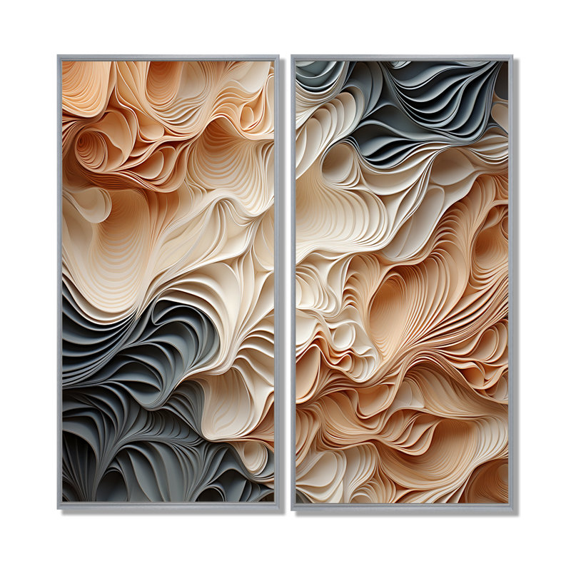 Beige And Orange Custards Collage I - Abstract Large Wall Art, 20" H x 24" W, Floater Framed Print, Silver