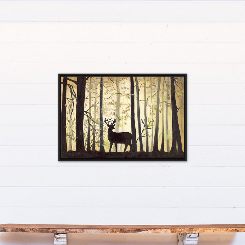 Deer in Ominous Forest - Peinture sur toile, H 25,75 po x l 37,75 po x P 1,75 po, Toile à cadre flottant noir