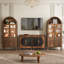 Bibliothèque de 71 po de haut avec armoire de rangement arquée en bois et tablettes réglables avec lumières DEL-314696098