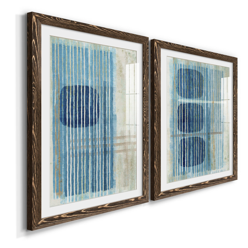 Bleu bleu Horizon I encadré mat - prêt à accrocher, Encadré de bois de noyer, H 31,5 po x l 47 po x P 1 po