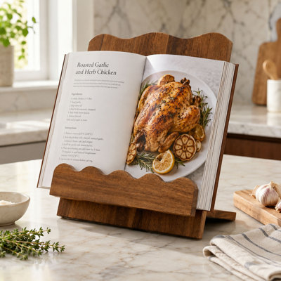 Wooden Cookbook Stand with Scalloped Edge Design