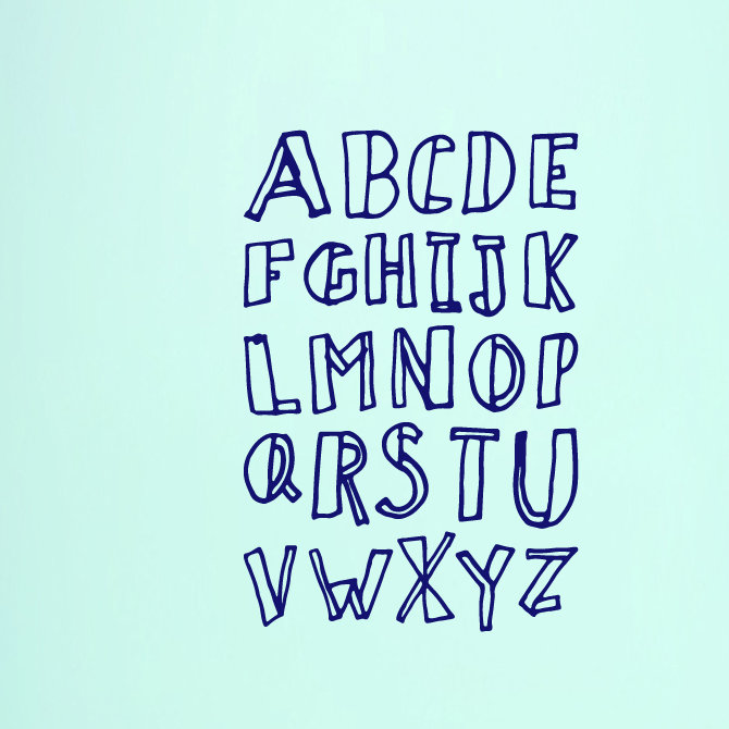 Décalcomanie murale alphabet doodle, Bleu marine