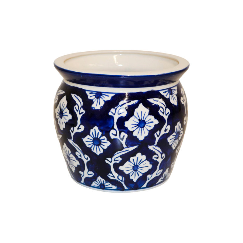 Jardinière moyenne en céramique Home & Manor - bleu / blanc