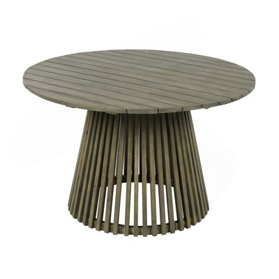 Table de salle à manger d'extérieur en bois d'acacia, très grande table de salle à manger ronde de 47,25 pouces, pour cour, pelouse, balcon, finition grise